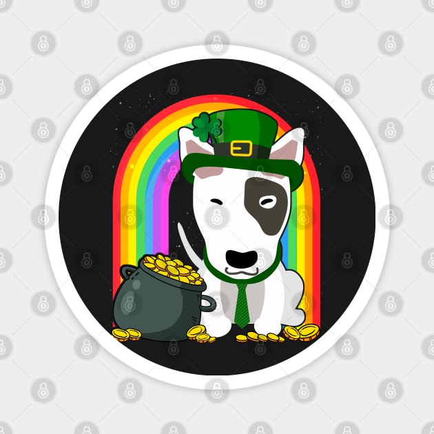 Bull Terrier Rainbow Irish Clover St Patrick Day Dog Gift print Magnet by theodoros20